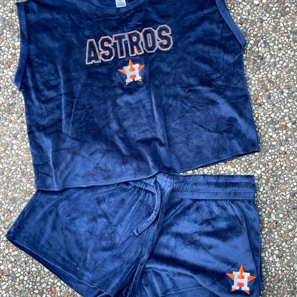 Astros Navy Blue Velour Short Set Lounge-ware Sz XL